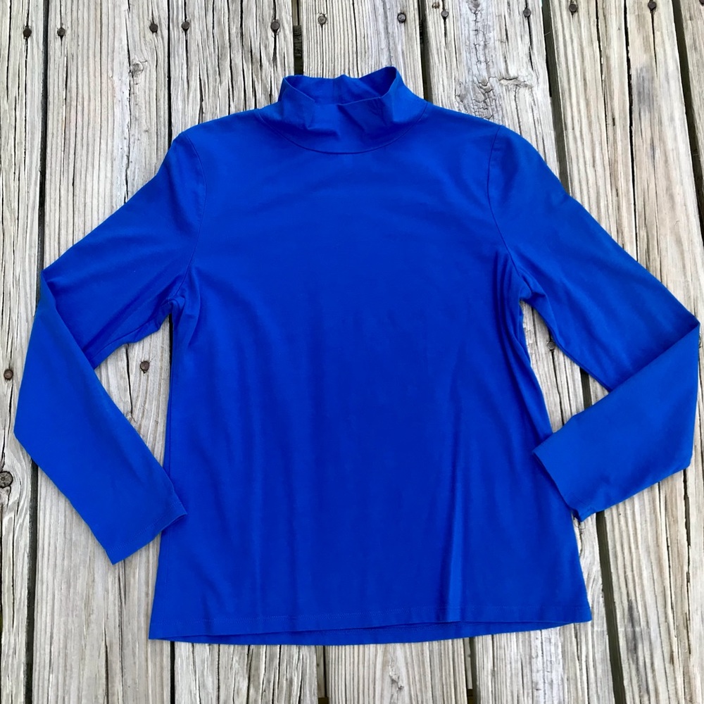 Ladies TALBOTS Petite Small Stretch Knit Solid Cobalt Blue Fit Turtleneck Top S